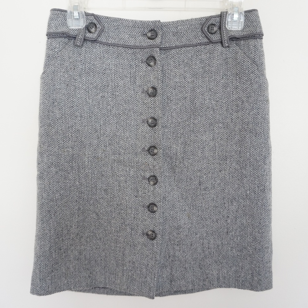 Ann Taylor Wool Herringbone Button Front Skirt 0P